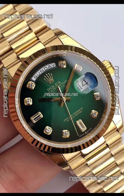 Rolex Day Date 128238 Presidential 18K Yellow Gold Watch 36MM - Green Dial 1:1 Mirror Quality Watch