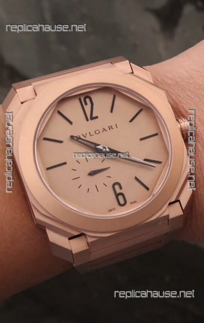 Bvlgari Octo Finissmo Edition 1:1 Mirror Replica Rose Gold Sandblasted Ceramic Casing and Strap 