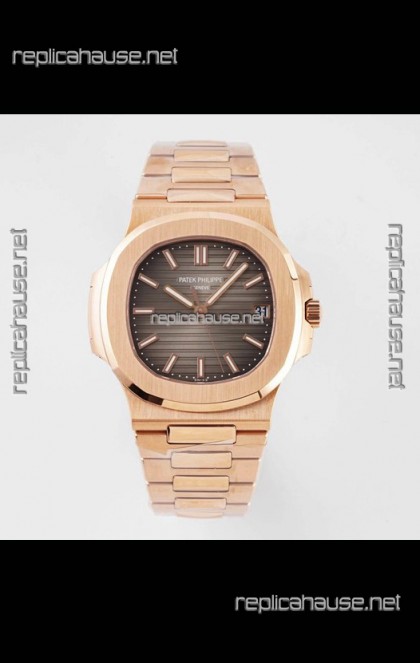 Patek Philippe Nautilus 5711/1R-001 1:1 Mirror Replica in 904L Steel Rose Gold Brown Dial