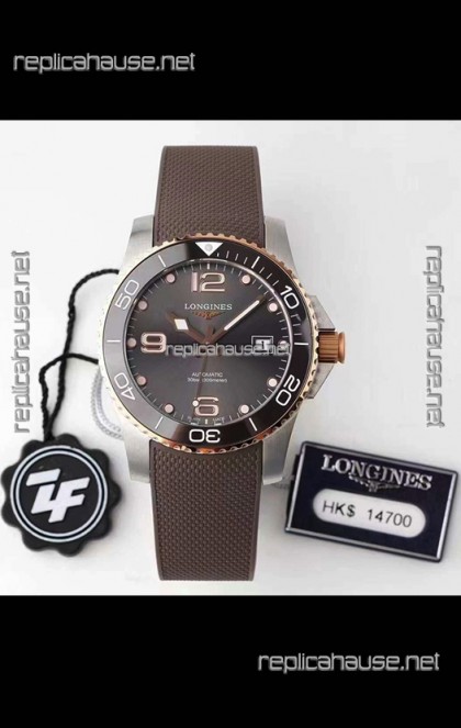 Longines HydroConquest 1:1 Swiss Replica Watch in Grey Dial Rubber Strap Rose Gold Bezel