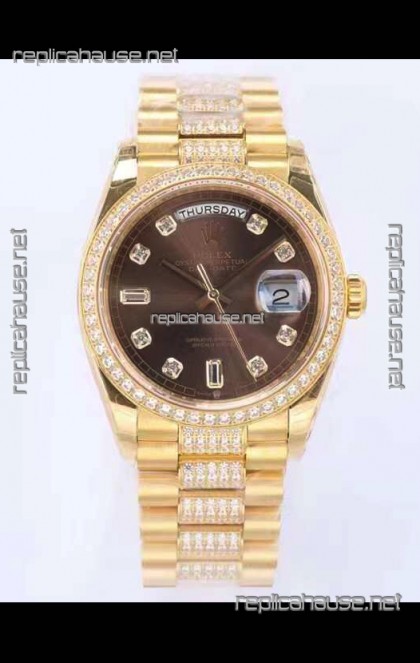 Rolex Day Date Presidential 18K Yellow Gold Watch 36MM - Brown Dial 1:1 Mirror Quality Watch