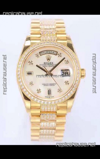 Rolex Day Date Presidential 18K Yellow Gold Watch 36MM - White Pearl Dial 1:1 Mirror Quality Watch