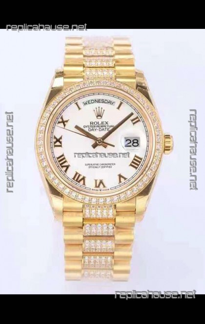 Rolex Day Date Presidential 18K Yellow Gold Watch 36MM - White Roman Dial 1:1 Mirror Quality Watch