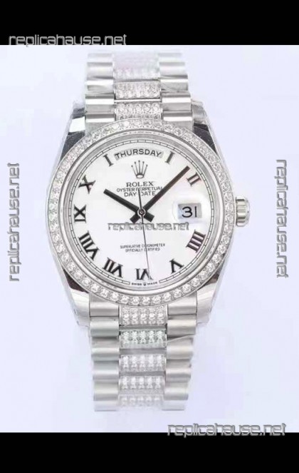 Rolex Day Date Presidential 904L Steel 36MM - White Roman Dial 1:1 Mirror Quality Watch