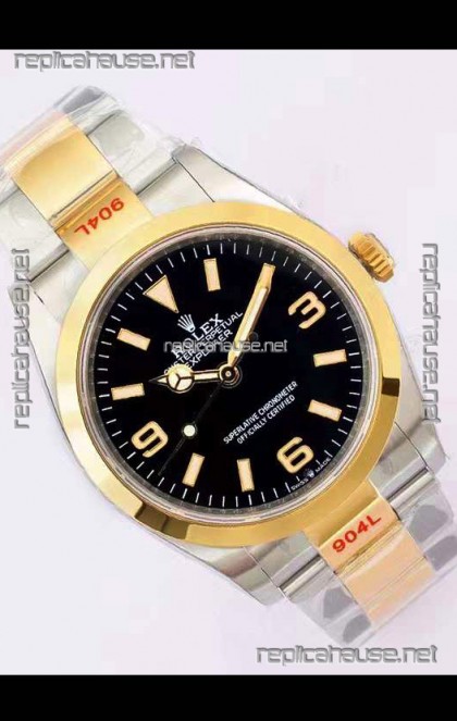 Rolex Explorer I Black Dial - Yellow Gold on Steel in 3235 Swiss Automatic Movement