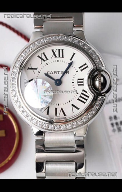 Ballon De Cartier Swiss Quartz 1:1 Mirror Quality 28MM in Steel Casing White Dial 