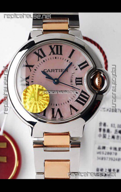 Ballon De Cartier Swiss Automatic 1:1 Mirror Quality 33MM in 2 Tone Rose Gold Casing Pink Dial 