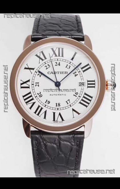 Ronde De Cartier Swiss Replica Watch - Rose Gold in White Dial 