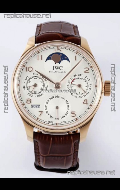 IWC Portuguese Perpetual Calendar Rose Gold Swiss Replica Watch REF. IW503302