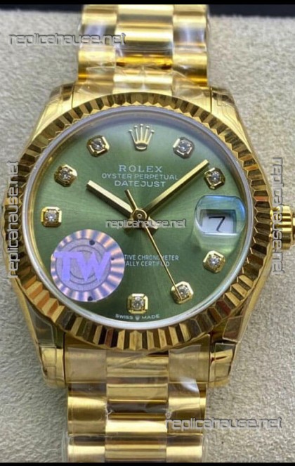 Rolex Datejust 278278 31MM Swiss Replica in 904L Steel Yellow Gold in Green Dial - 1:1 Mirror Replica