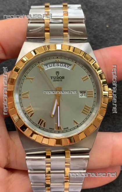 Tudor Royal Edition Watch - 1:1 Mirror Replica in Two Tone Casing - Grey Roman Dial