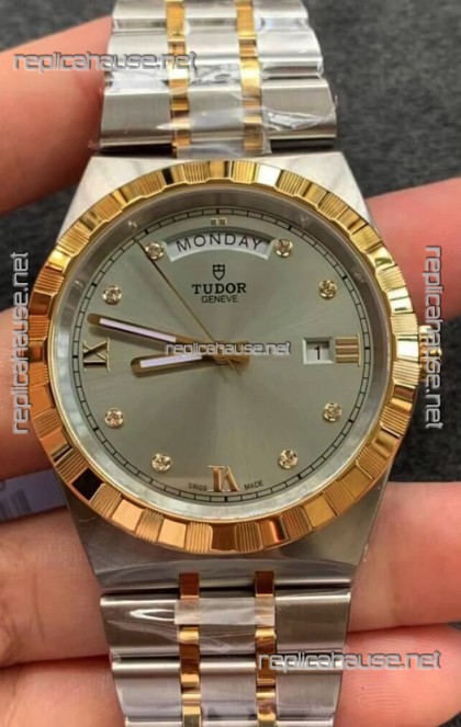 Tudor Royal Edition Watch - 1:1 Mirror Replica in Two Tone Casing - Grey Diamonds Dial