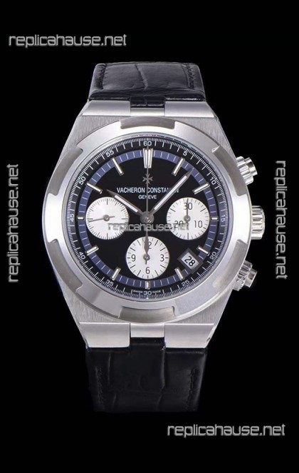 Vacheron Constantin Overseas Chronograph Black Dial Swiss Replica Watch - Leather Strap