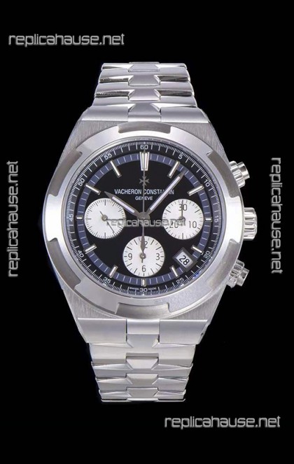 Vacheron Constantin Overseas Chronograph Black Dial Swiss Replica Watch - Stainless Steel Strap