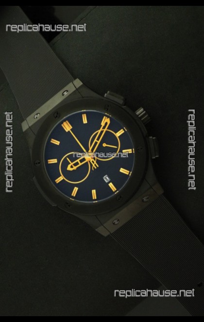 Hublot Big Bang Classic Fusion Chrono Japanese Watch with Yellow Markers Ceramic Case