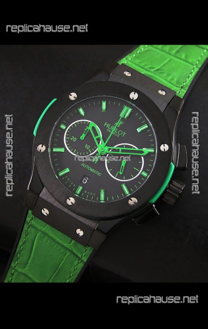 Hublot Big Bang Classic Fusion Swiss Replica PVD Watch in Green Strap