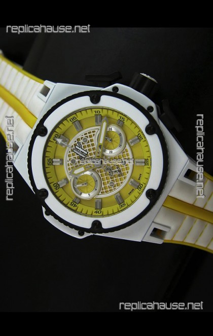 Hublot King Power Ferrari Edition Swiss Replica Watch - White/Yellow Strap