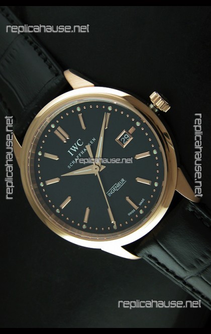 IWC Schaffhausen Ingenuier Vintage Swiss Replica Automatic Rose Gold Watch in Black Dial