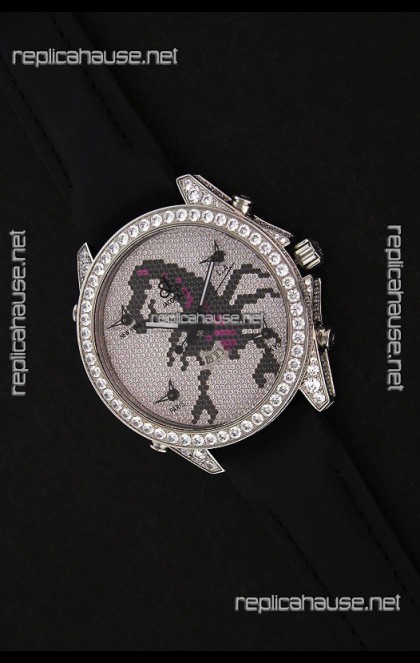 Five Time Zones J&C Clone Japanese Watch in Full Diamonds