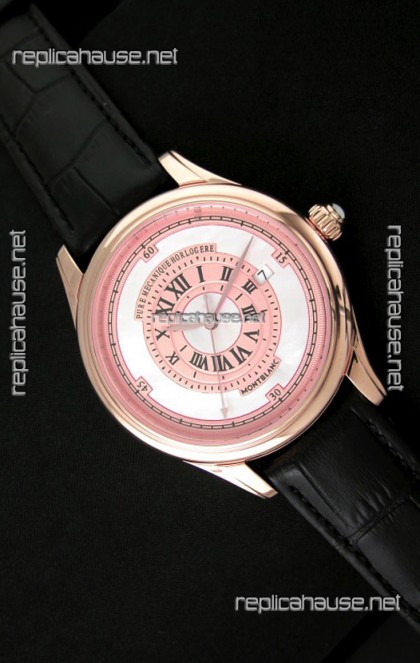 Montblanc Pure Mechanique Horlogere Swiss Replica Rose Gold Watch in Mop Pink Dial