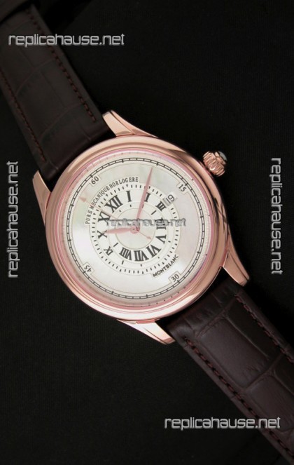 Montblanc Pure Mechanique Horlogere Swiss Replica Rose Gold Watch in Mop White Dial