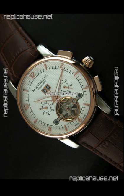 Mont Blanc Flying Tourbillon Japanese Replica Watch with Gold Bezel