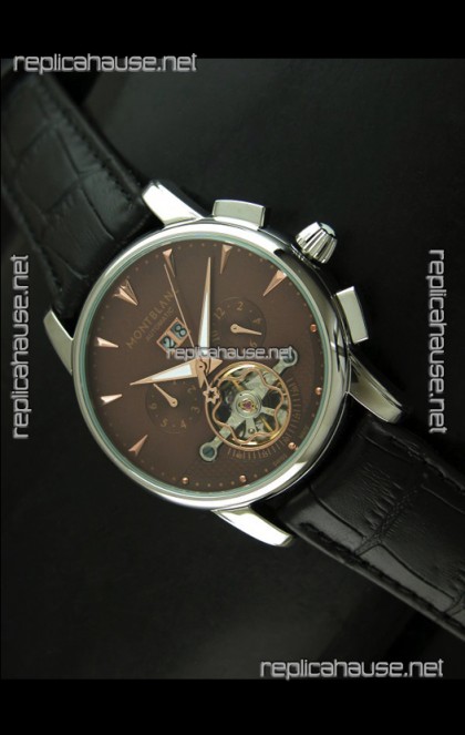 Mont Blanc Flying Tourbillon Japanese Replica Watch in Brown Dial
