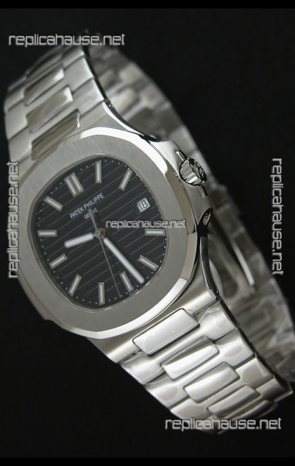 Patek Phillipe Nautilis Swiss Replica Watch in Black Textured Dial