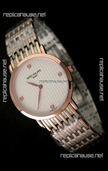 Patek Philippe Geneve Men Japanese Rose Gold Watch in Diamond Hour Markers
