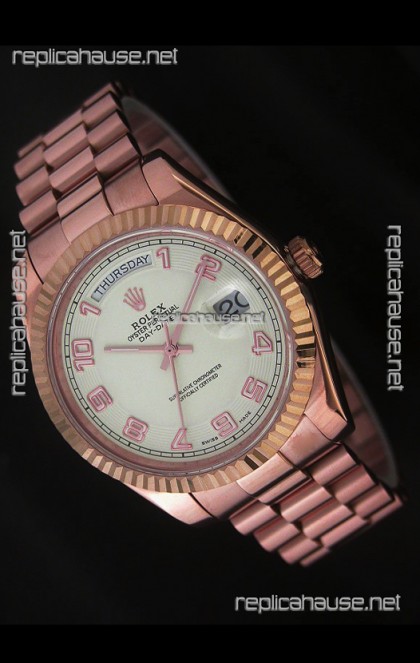 Rolex Day Date Swiss Replica Steel Watch in Arabic Markers