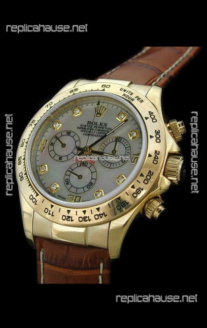 Rolex Daytona Cosmograph Swiss Replica Gold Watch in Mother of Pearl Dial
