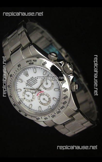 Rolex Daytona Japanese Replica Steel Watch in White Stick Hour Markers