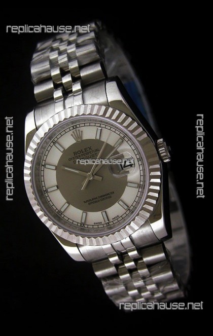 Rolex Datejust Mens Swiss Replica Watch in White & Grey Dial
