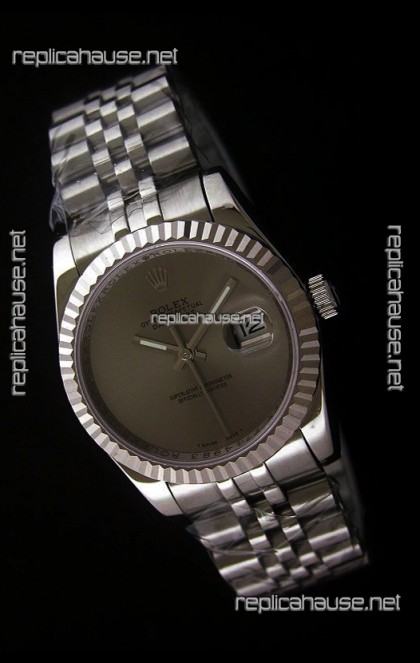 Rolex Datejust Mens Swiss Replica Watch in Grey Dial