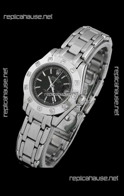 Rolex Datejust Ladies Japanese Replica Ladies Watch in Black Dial