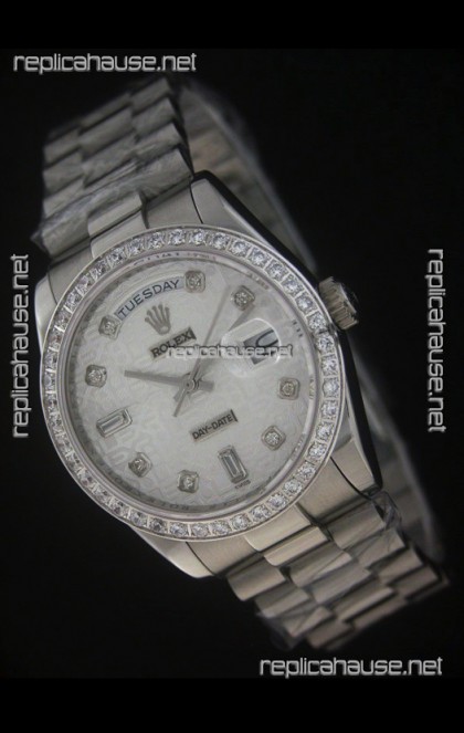 Rolex Day Date Just Japanese Replica Silver White Watch