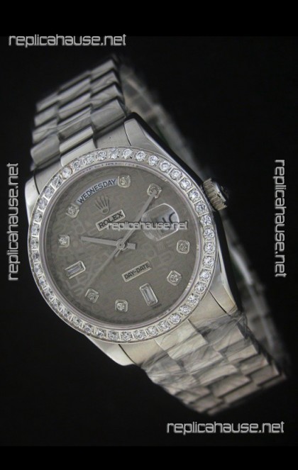 Rolex Day Date Just Japanese Replica Watch in Printed Grey Dial