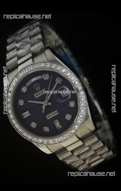 Rolex Day Date Just Japanese Replica Watch in Printed Purple Dial