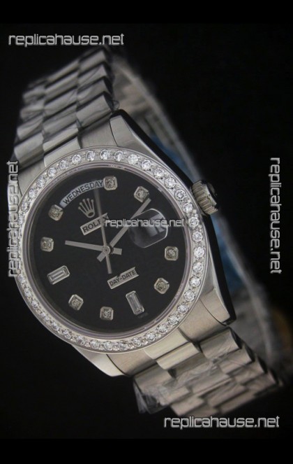 Rolex Day Date Just Japanese Replica Watch in Black Dial