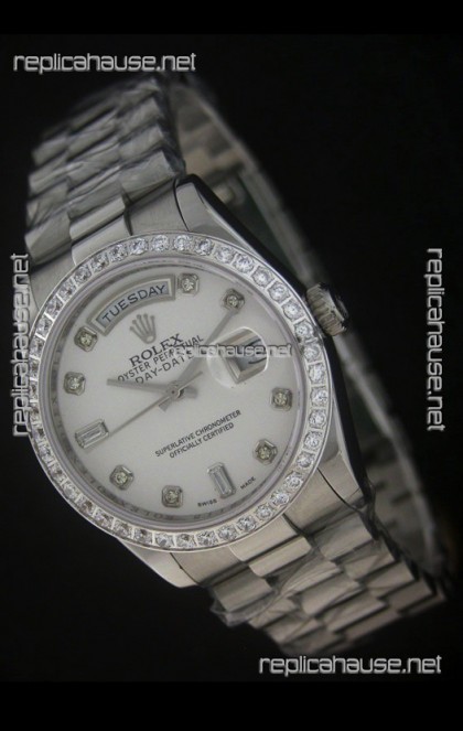 Rolex Day Date Just Japanese Replica Watch in White Dial 