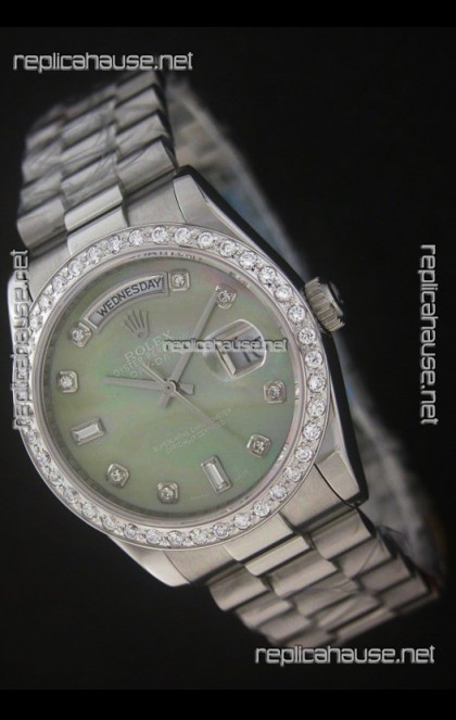 Rolex Day Date Just swiss Replica Watch in Light Green Dial