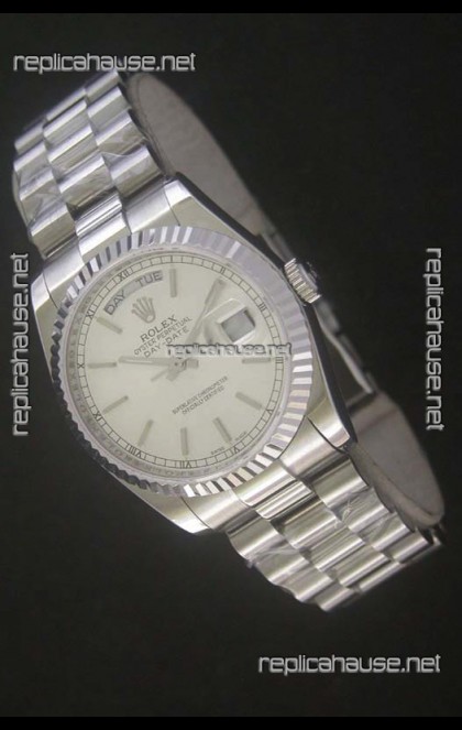 Rolex Day Date Just Japanese Replica Silver White Watch 