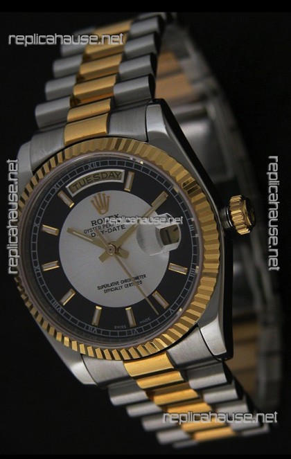 Rolex Day Date Just Japanese Replica Two Tone Gold Watch 