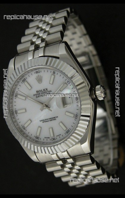 Rolex DateJust Japanese Replica Watch in Mop White Dial