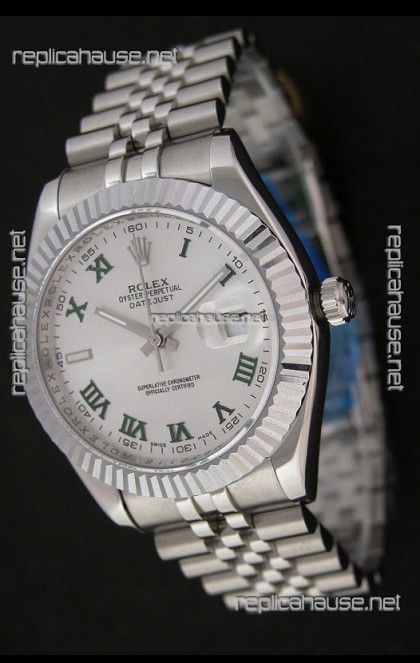 Rolex DateJust Japanese Replica Watch in Green Roman Hour Markers