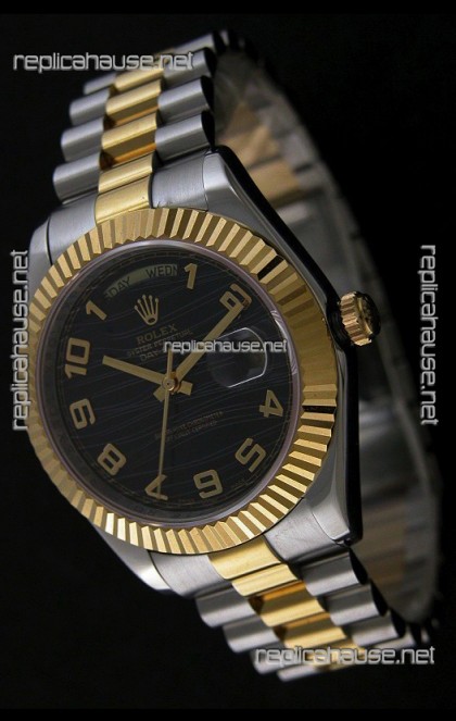 Rolex Datejust Japanese Replica Two Tone Yellow Gold Watch in Black Dial