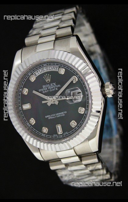 Rolex Oyster Perpetual Day Date Japanese Replica Watch in Black Mother of Pearl Dial