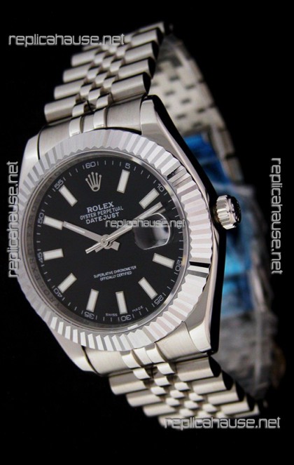 Rolex DateJust Swiss Replica Watch in Black Dial