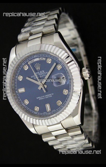 Rolex Oyster Perpetual Day Date Swiss Replica Watch in Dark Blue Dial