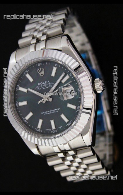 Rolex DateJust Japanese Replica Watch in Black Mother of Pearl Dial